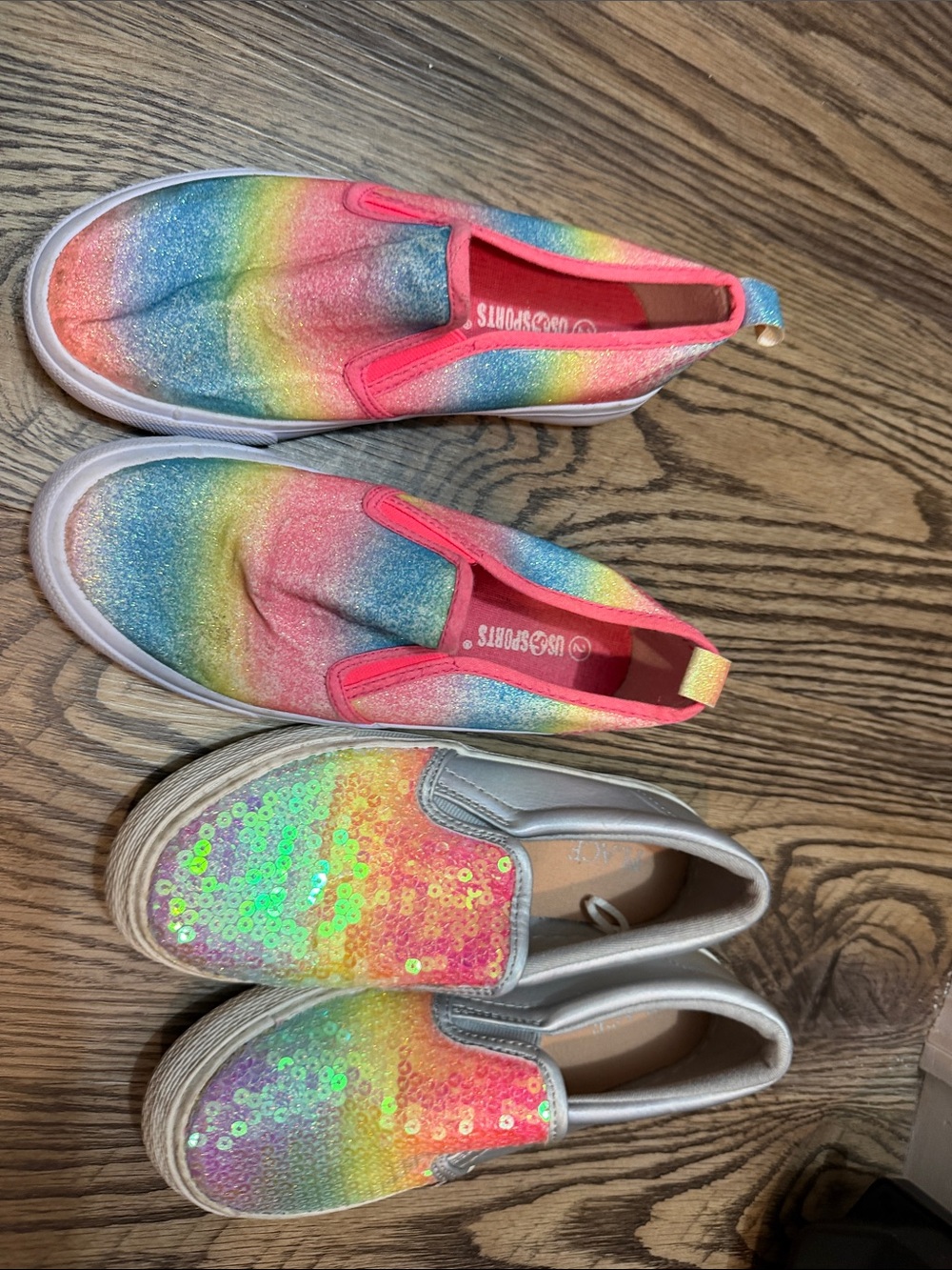 Kids Rainbow Slip-On Shoes with Glitter -